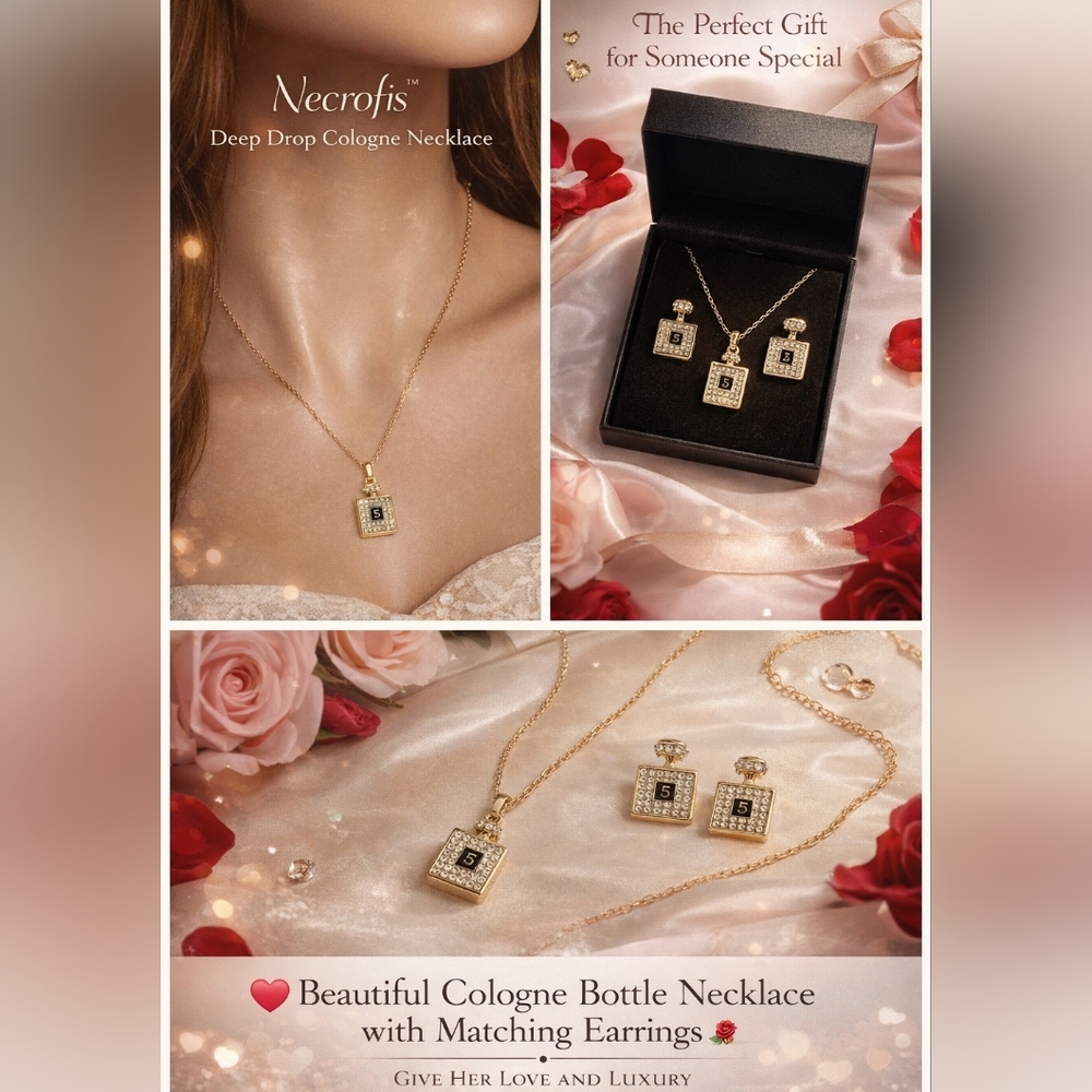 ❤️❤️Beautiful Cologne bottle necklace plus earrings, get it before it’s gone